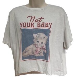 Topshop Not Your Baby White Graphic Tee with Cat Print size M